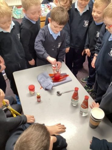 Making Volcanoes with 1st & 2nd Classes!